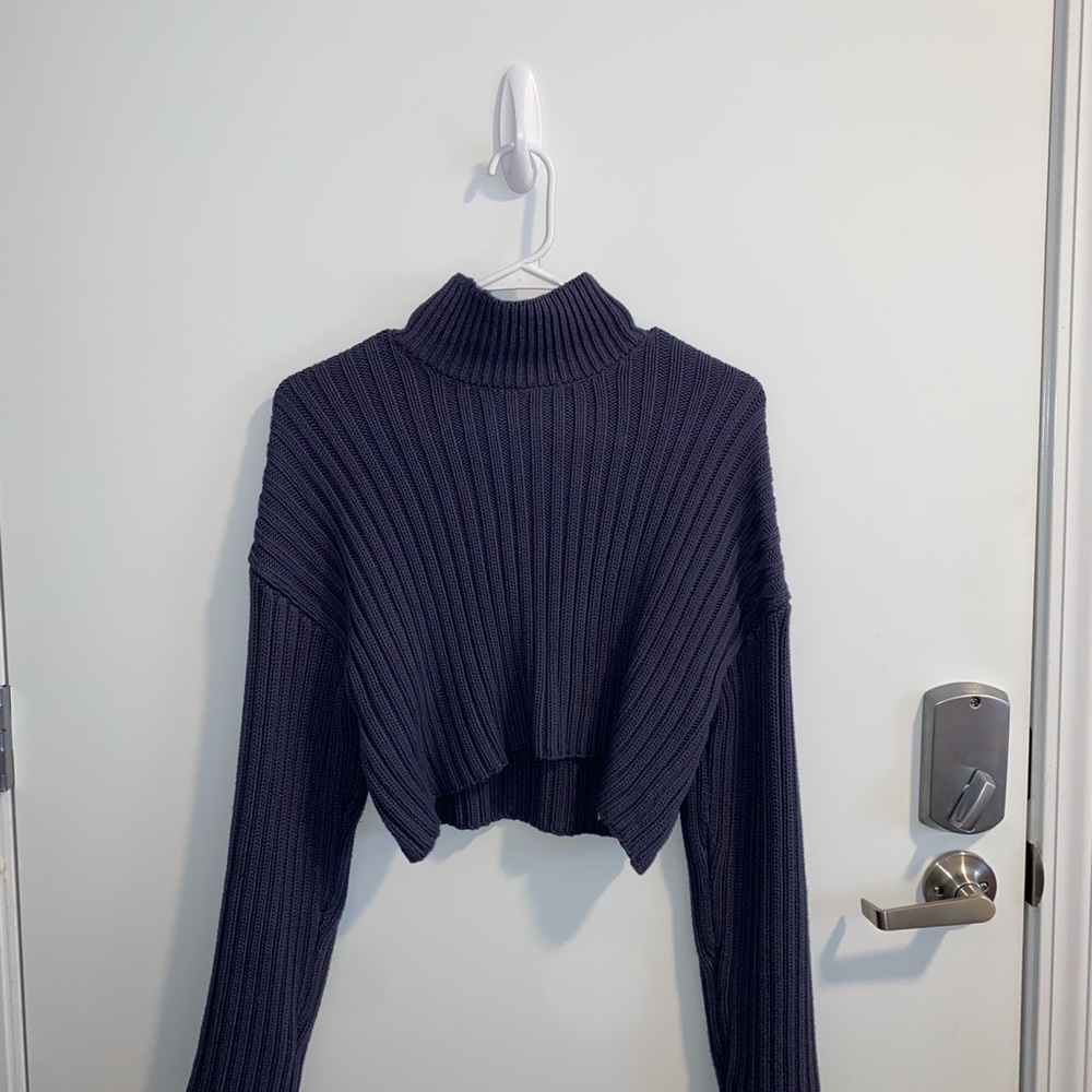Zara Ribbed Cropped Knit Sweater (Blue Gray)